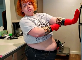 Red rubber gloves and fat ass