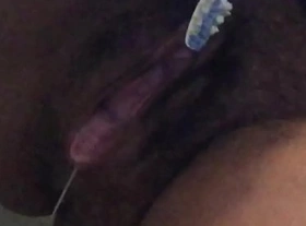 Massage gapping clit with toothbrush